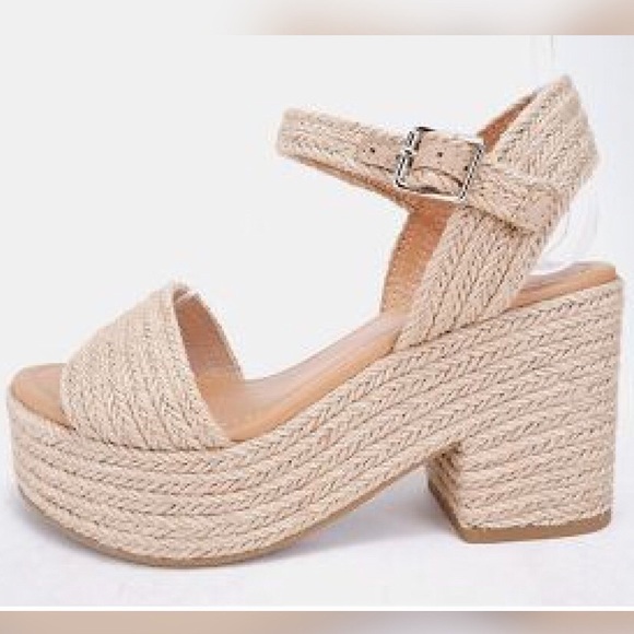 Size 10 Soda CASTLE Tan Woven Espadrille Jute Raffia Wedge Heel Mule - Picture 12 of 12